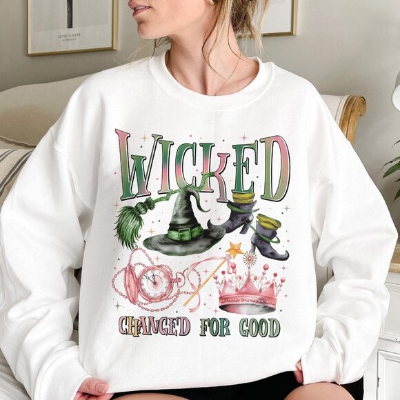Wicked Change For Good Crewneck, Witch Pink and Green Sweatshirt - Picture 1 of 2